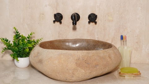 Мойка в ванную Piedra M591 из речного камня  Beige ИНДОНЕЗИЯ 00501111591_2