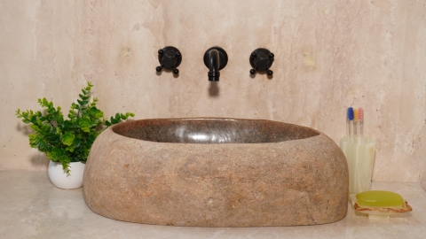 Раковина для ванной Piedra M459 из речного камня  Beige ИНДОНЕЗИЯ 00501111459_2
