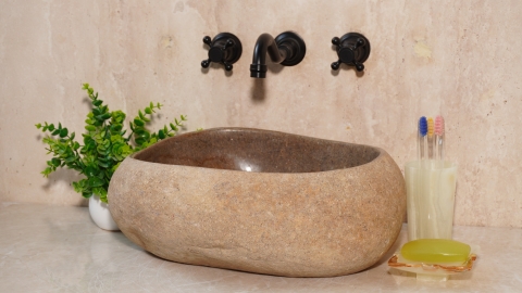Мойка в ванную Piedra M460 из речного камня  Beige ИНДОНЕЗИЯ 00501111460_1