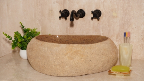 Мойка в ванную Piedra M622 из речного камня  Beige ИНДОНЕЗИЯ 00501111622_1