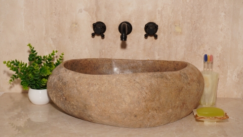 Раковина для ванной Piedra M467 из речного камня  Beige ИНДОНЕЗИЯ 00501111467_2