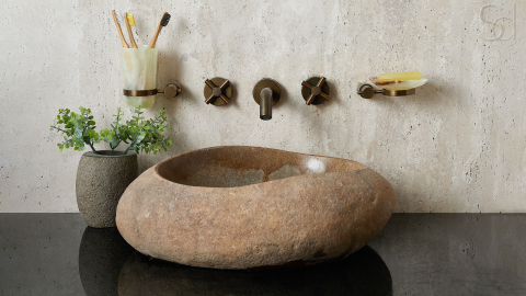 Раковина для ванной Piedra M235 из речного камня  Blanca ИНДОНЕЗИЯ 00508411235_7