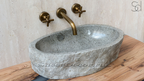Раковина для ванной Piedra M74 из речного камня  Gris ИНДОНЕЗИЯ 0050451174_1