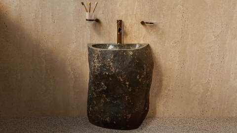 Раковина на ножке пьедестале Piedra M322 из речного камня  Gris ИНДОНЕЗИЯ 00504517322_3