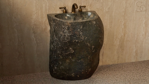 Раковина на ножке пьедестале Piedra M322 из речного камня  Gris ИНДОНЕЗИЯ 00504517322_5