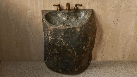 Раковина на ножке пьедестале Piedra M322 из речного камня  Gris ИНДОНЕЗИЯ 00504517322_6