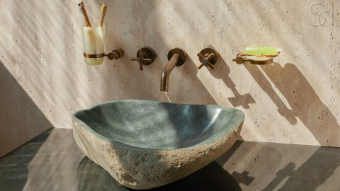 Раковина для ванной Piedra M346 из речного камня  Gris ИНДОНЕЗИЯ 00504511346_2