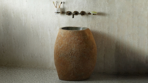 Раковина на ножке пьедестале Piedra M555 из речного камня  Gris ИНДОНЕЗИЯ 00504517555_2