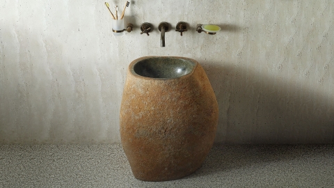Раковина на ножке пьедестале Piedra M555 из речного камня  Gris ИНДОНЕЗИЯ 00504517555_3