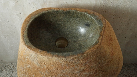 Серая раковина с пьедесталом Piedra M555 из речного гранита Gris ИНДОНЕЗИЯ 00504517555 для  комнаты_4