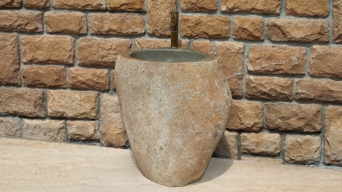Серая раковина с пьедесталом Piedra M557 из речного гранита Gris ИНДОНЕЗИЯ 00504517557 для  комнаты_2
