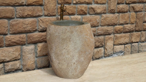 Серая раковина с пьедесталом Piedra M557 из речного гранита Gris ИНДОНЕЗИЯ 00504517557 для  комнаты_3