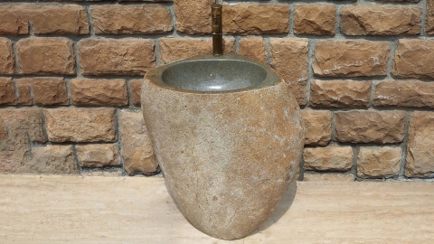 Серая раковина с пьедесталом Piedra M557 из речного гранита Gris ИНДОНЕЗИЯ 00504517557 для  комнаты_4