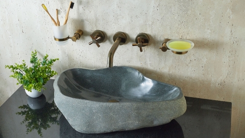 Раковина для ванной Piedra M539 из речного камня  Gris ИНДОНЕЗИЯ 00504511539_2