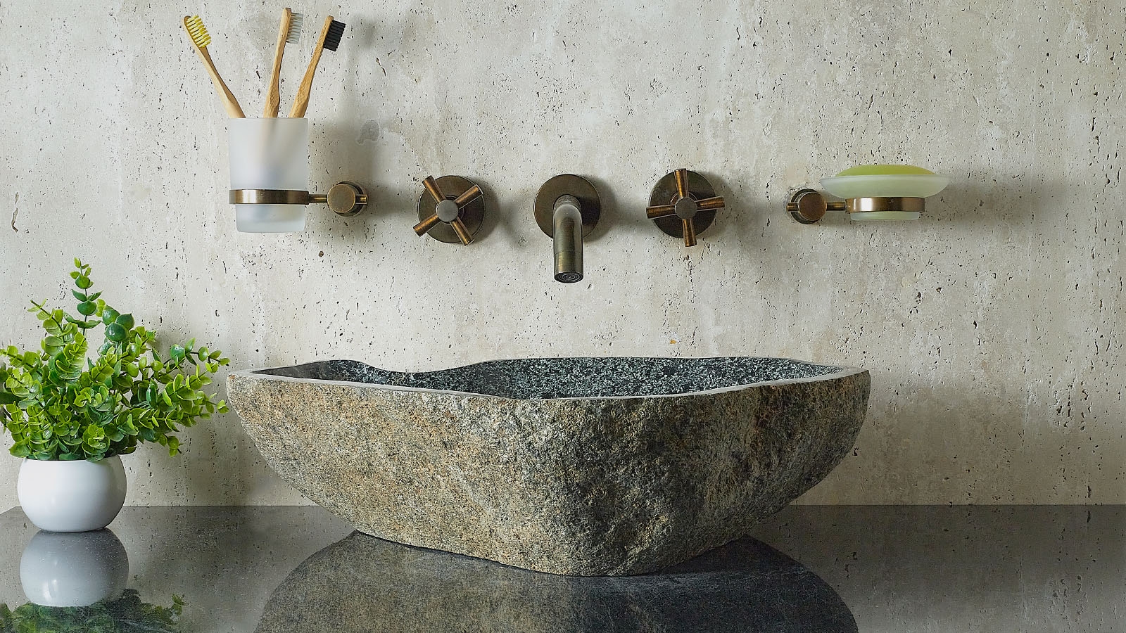 Гранитная раковина Piedra из речного камня Gris 00504511542_4 Мойка в ванную Piedra M542 из речного камня Gris ИНДОНЕЗИЯ 00504511542_4