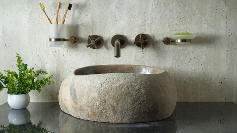 Раковина для ванной Piedra M569 из речного камня  Gris ИНДОНЕЗИЯ 00504511569_1