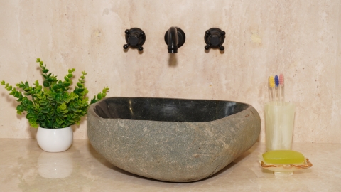 Раковина для ванной Piedra M606 из речного камня  Gris ИНДОНЕЗИЯ 00504511606_2