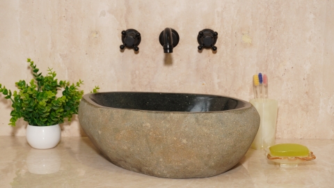 Раковина для ванной Piedra M609 из речного камня  Gris ИНДОНЕЗИЯ 00504511609_2