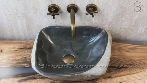 Раковина для ванной комнаты Piedra M121 из речного камня  Gris ИНДОНЕЗИЯ 00504511121_1