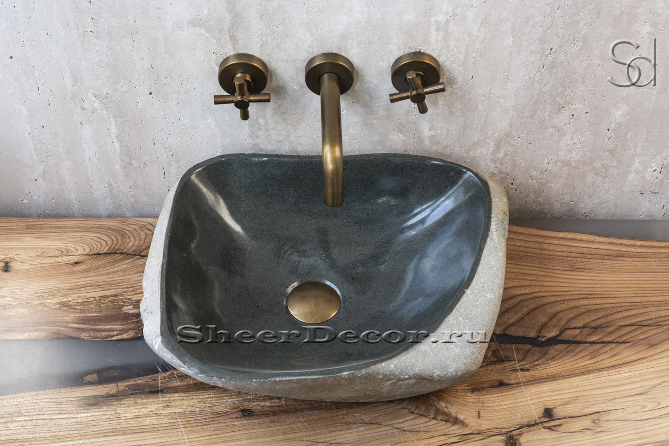 Раковина для ванной комнаты Piedra M121 из речного камня  Gris ИНДОНЕЗИЯ 00504511121_3