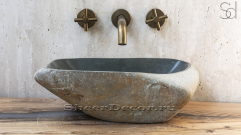 Раковина для ванной комнаты Piedra M121 из речного камня  Gris ИНДОНЕЗИЯ 00504511121_2