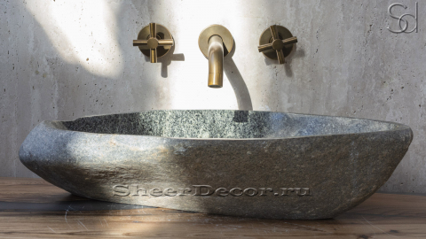 Раковина для ванной комнаты Piedra M124 из речного камня  Gris ИНДОНЕЗИЯ 00504511124_1