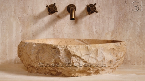 Мраморная раковина природной формы Piedra из бежевого камня Jura Beige колотая_1