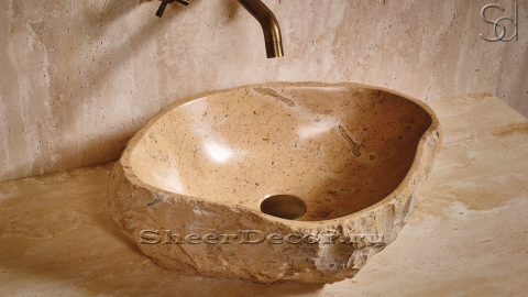 Мраморная раковина природной формы Piedra из бежевого камня Jura Beige колотая_2