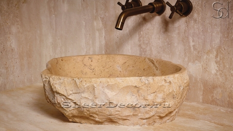 Мраморная раковина природной формы Piedra из бежевого камня Jura Beige колотая_3