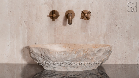 Мраморная раковина природной формы Piedra из бежевого камня Jura Beige колотая_5