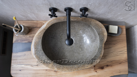 Раковина для ванной комнаты Piedra M207 из речного камня  Lima ИНДОНЕЗИЯ 00542511207_3