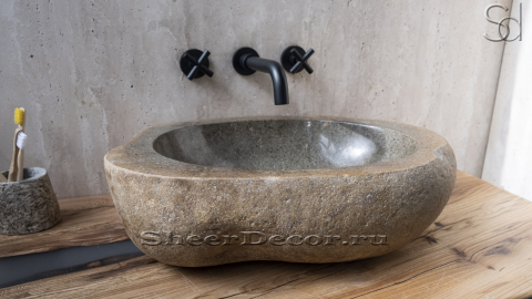 Раковина для ванной комнаты Piedra M207 из речного камня  Lima ИНДОНЕЗИЯ 00542511207_4