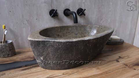 Раковина для ванной комнаты Piedra M208 из речного камня  Lima ИНДОНЕЗИЯ 00542511208_1
