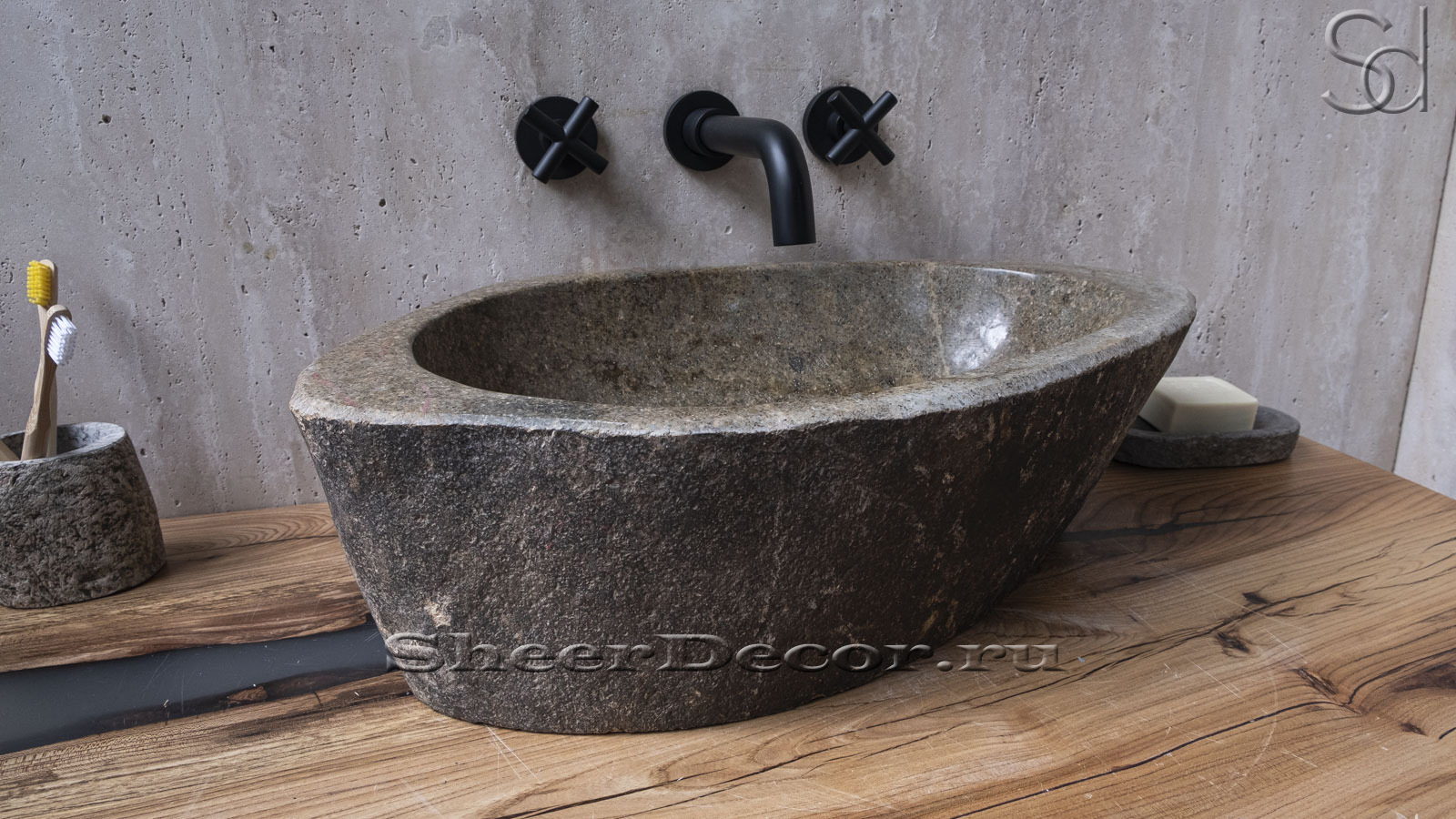 Раковина для ванной комнаты Piedra M208 из речного камня  Lima ИНДОНЕЗИЯ 00542511208_7