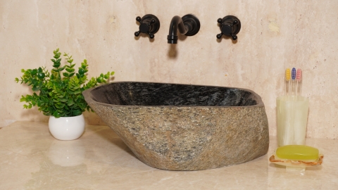 Раковина для ванной Piedra M373 из речного камня  Negro ИНДОНЕЗИЯ 00506911373_1