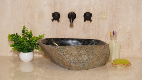 Раковина для ванной Piedra M373 из речного камня  Negro ИНДОНЕЗИЯ 00506911373_2