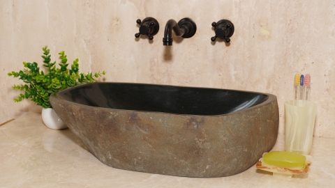 Раковина для ванной Piedra M376 из речного камня  Negro ИНДОНЕЗИЯ 00506911376_2