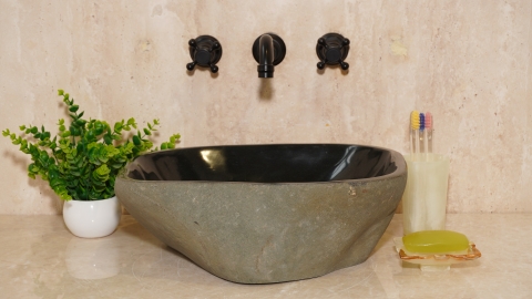 Раковина для ванной Piedra M377 из речного камня  Negro ИНДОНЕЗИЯ 00506911377_2