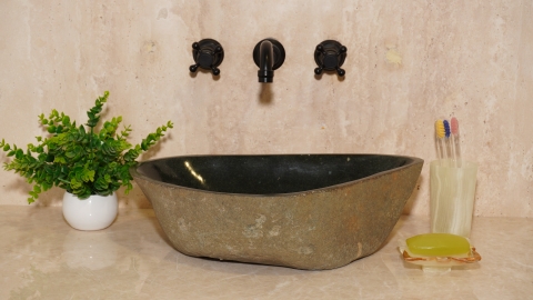 Раковина для ванной Piedra M378 из речного камня  Negro ИНДОНЕЗИЯ 00506911378_2