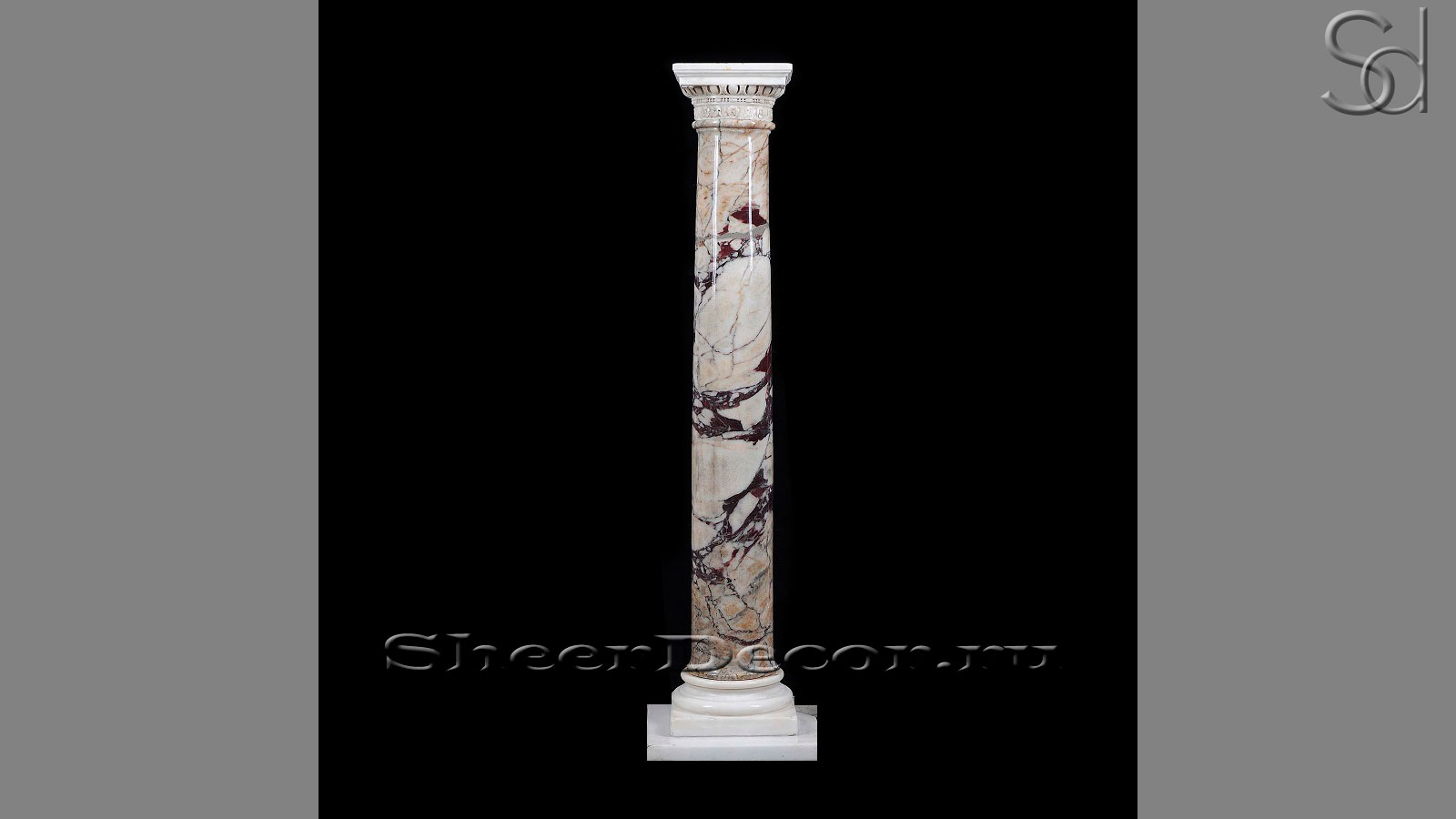 Каменная колонна Pillar Stella из белого мрамора Calacatta Viola в сборе _1