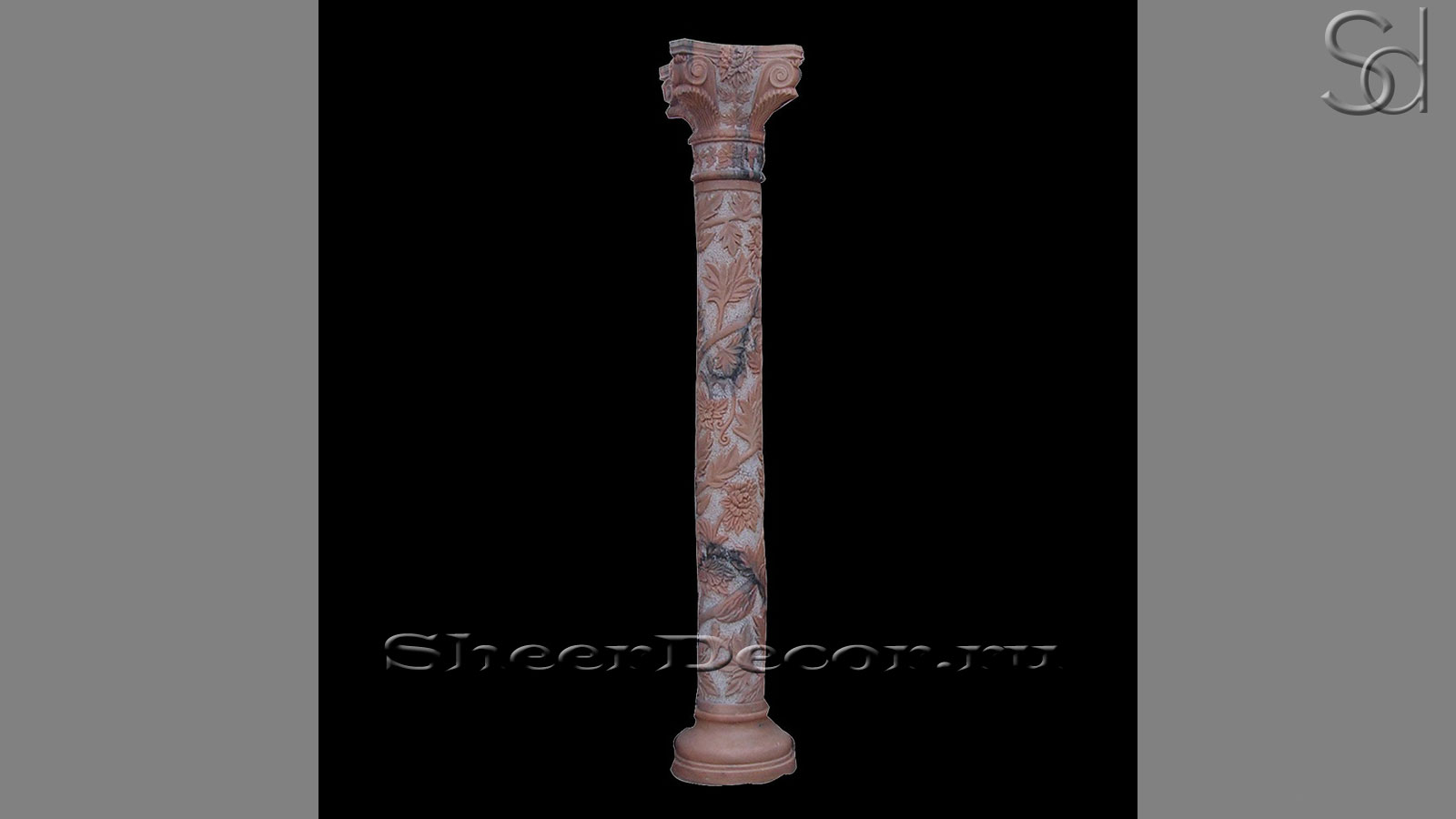 Каменная колонна Pillar Foglia из розового мрамора Sunset Red в сборе _1