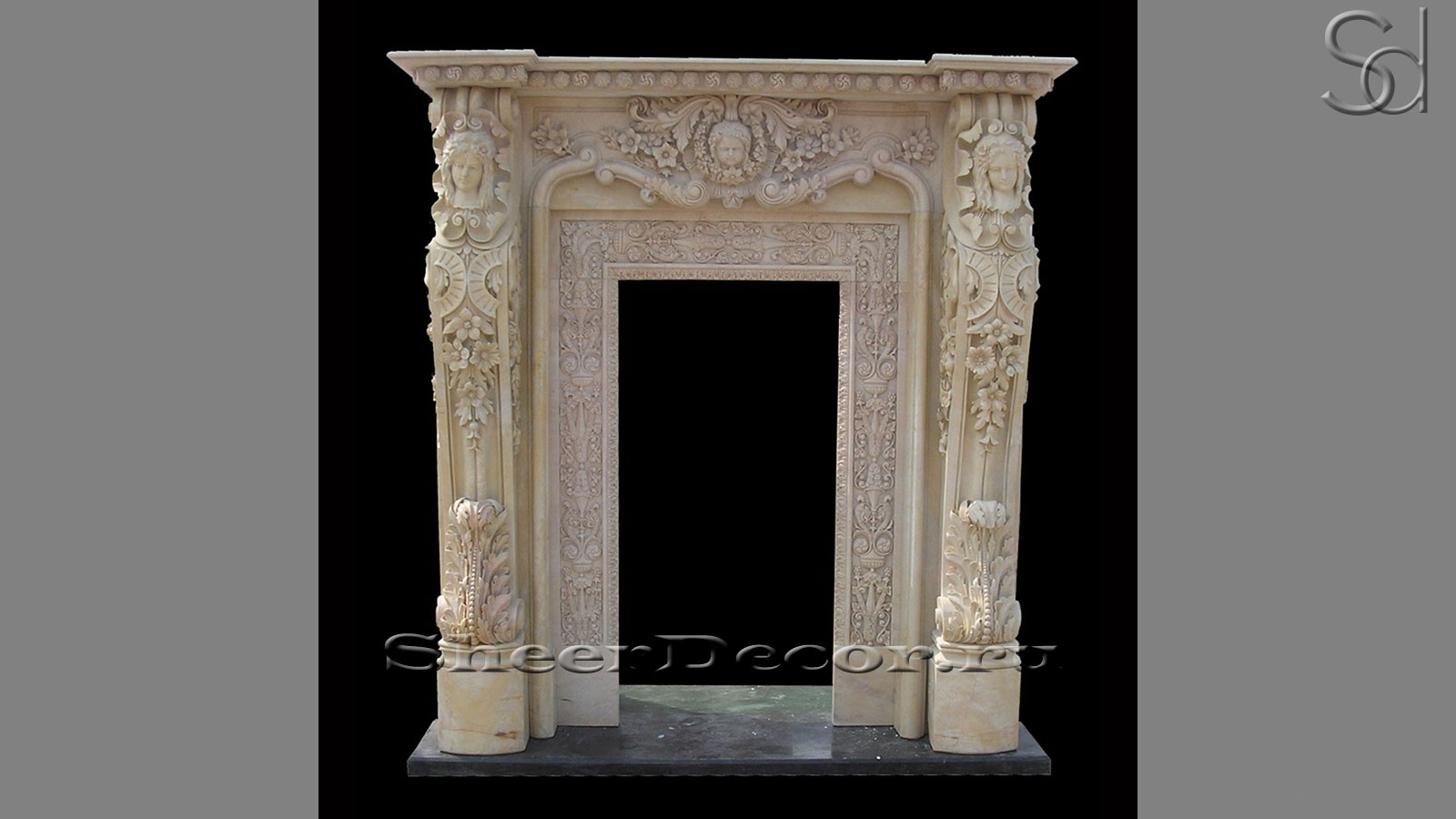 Мраморный дверной портал Portale Athena из камня Silvia Oro в сборе _1