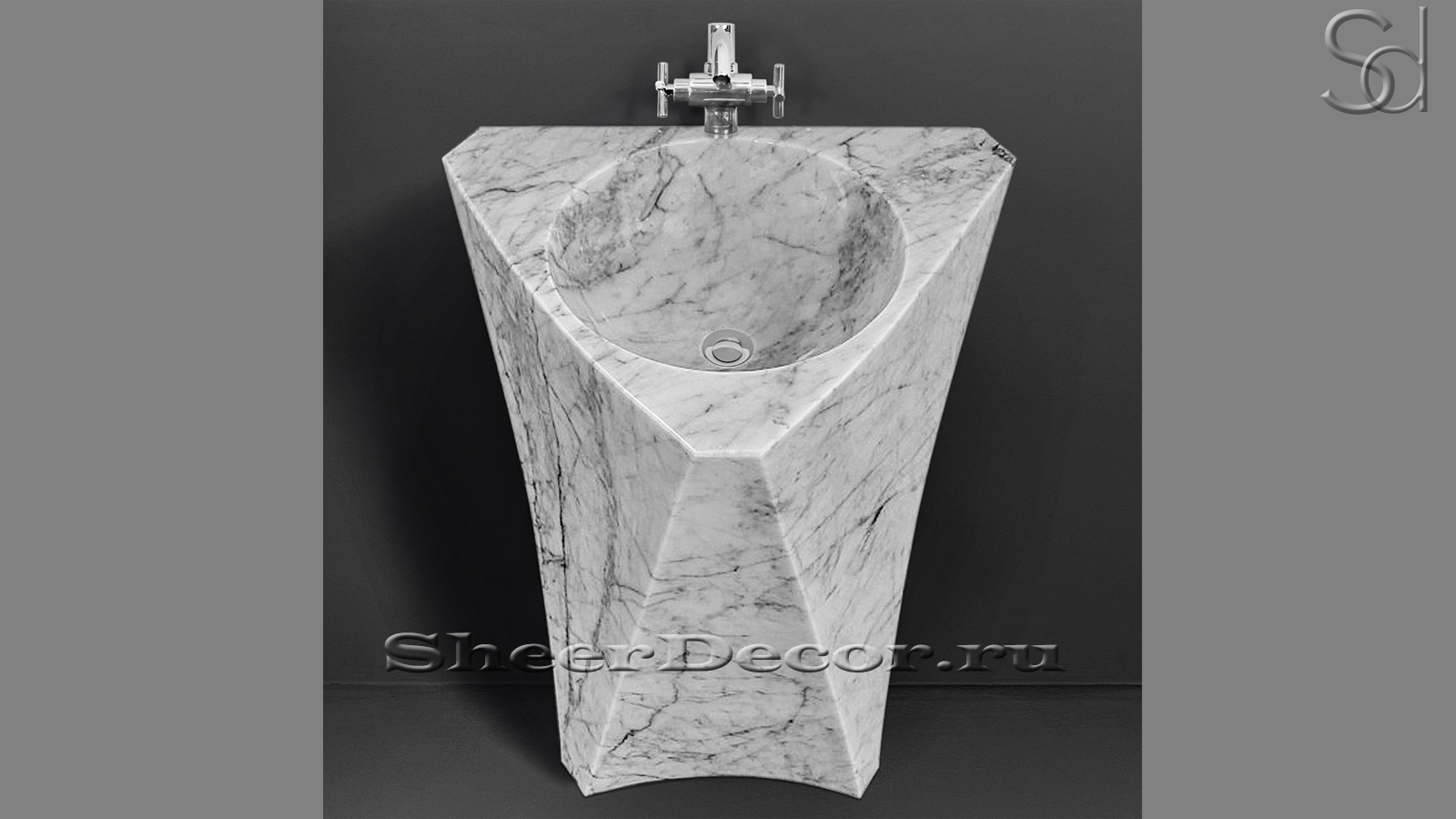 Мраморная раковина на пьедестале Prisma M2 из белого камня Bianco Carrara ИТАЛИЯ 016005172 для ванной комнаты_1