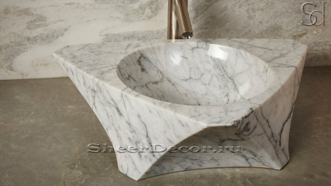 Белая раковина Prisma из натурального мрамора Bianco Carrara ИТАЛИЯ 016005111 для ванной комнаты_4