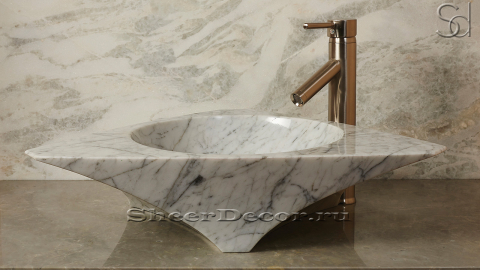 Белая раковина Prisma из натурального мрамора Bianco Carrara ИТАЛИЯ 016005111 для ванной комнаты_5