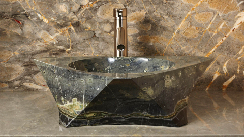 Серая раковина Prisma из натурального мрамора Carrara ИНДИЯ 016009111 для ванной комнаты_1