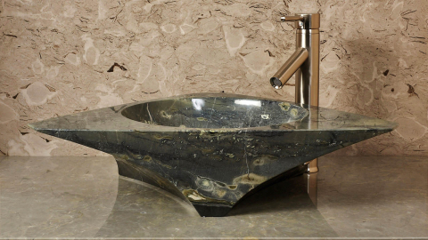 Серая раковина Prisma из натурального мрамора Carrara ИНДИЯ 016009111 для ванной комнаты_2