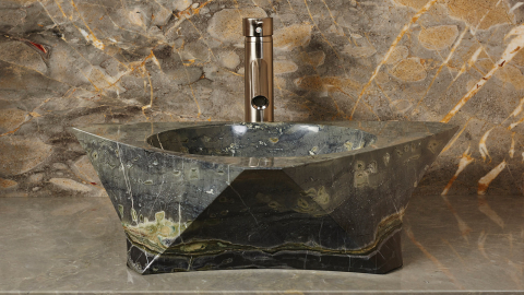 Серая раковина Prisma из натурального мрамора Carrara ИНДИЯ 016009111 для ванной комнаты_5