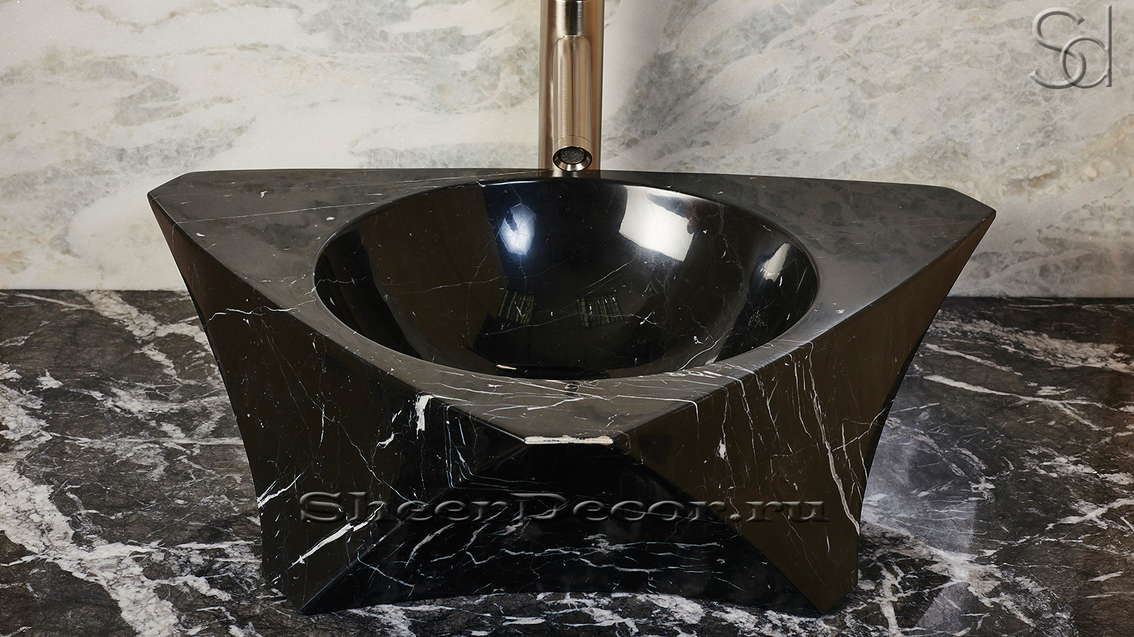 Черная раковина Prisma из натурального мрамора Nero Marquina ИСПАНИЯ 016018111 для ванной комнаты_3