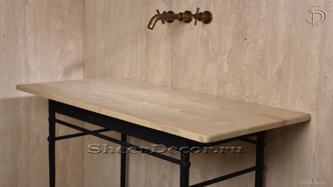Накладная столешница прямоугольнаядля ванную RecTop из травертина Classico Romano матовая_1